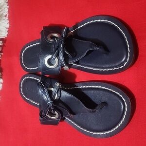 Women's Navy Leather Thong Sandals with Decorative Knot